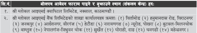 लिलामीको शेयरमा आवेदन दिने स्थान 
